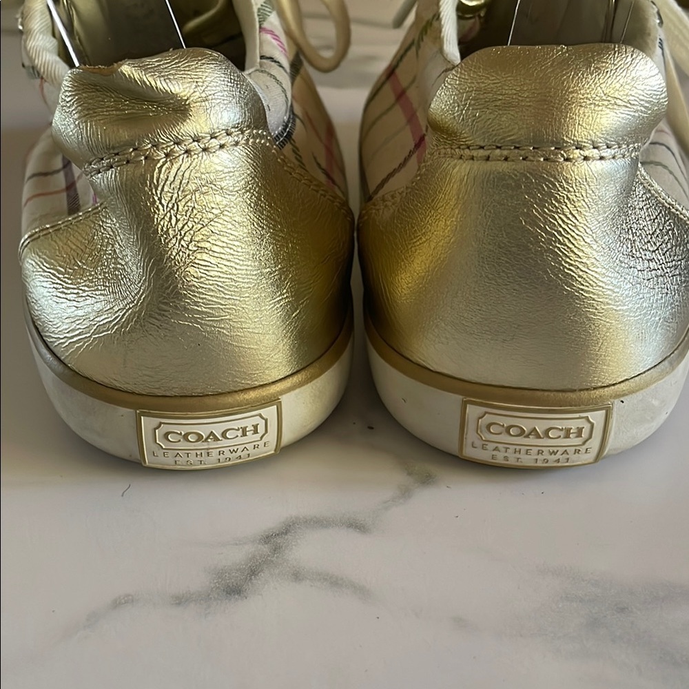 Coach Gold and Plaid Sneakers - Picture 5 of 6
